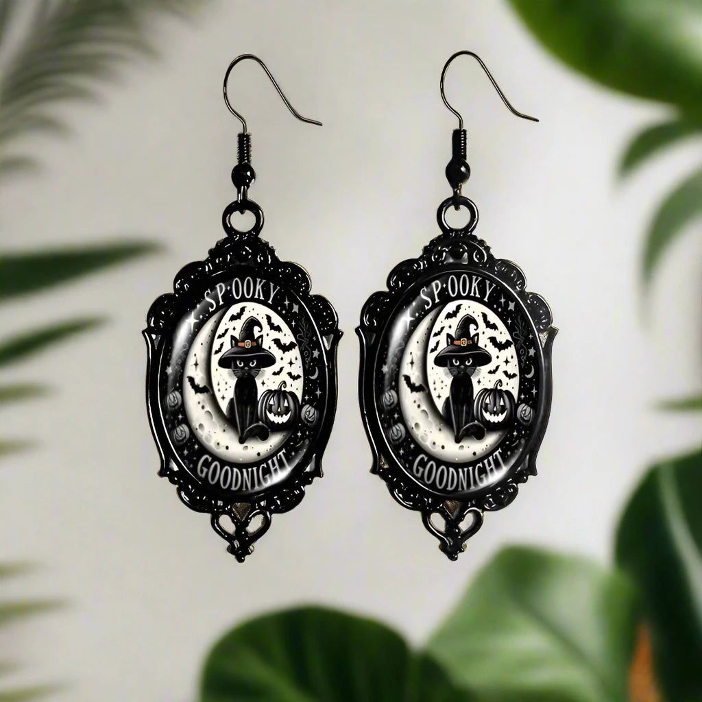 Gothic Cat Earrings Halloween Witch Black Cat Earrings-MoonChildWorld