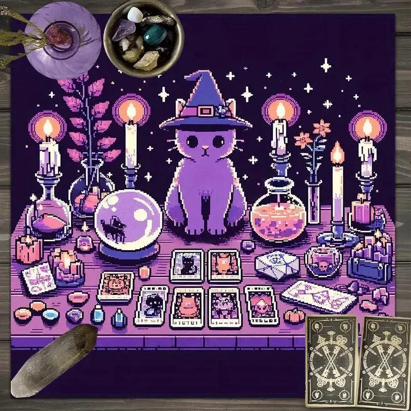 Magic Cat Tablecloth Wizard Purple Cat Witch Altar Cloth-MoonChildWorld