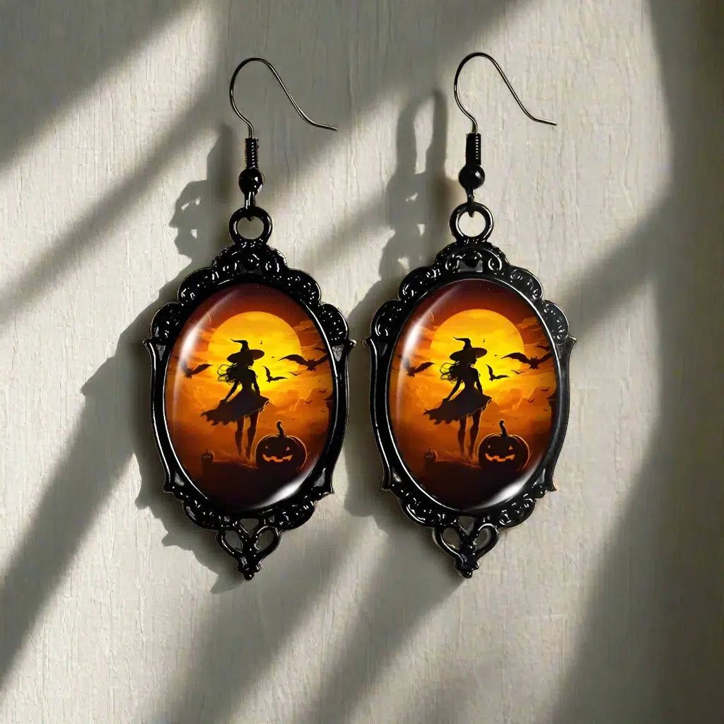 Halloween Moonlight Witch Earrings Dark Witch Black Lace Earrings Witch Jewelry-MoonChildWorld