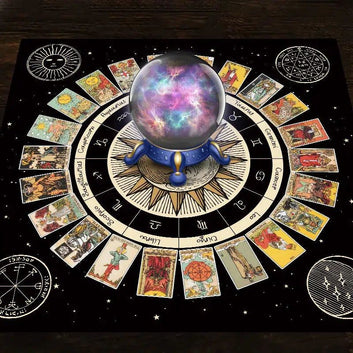 Wicca Tarot Card Tablecloth Pagan Altar Cloth Wheel of the Zodiac Astrology Tablecloth