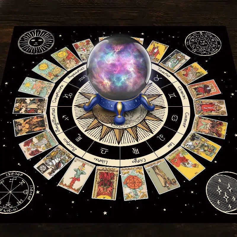 Wicca Tarot Card Tablecloth Pagan Altar Cloth Wheel of the Zodiac Astrology Tablecloth-MoonChildWorld