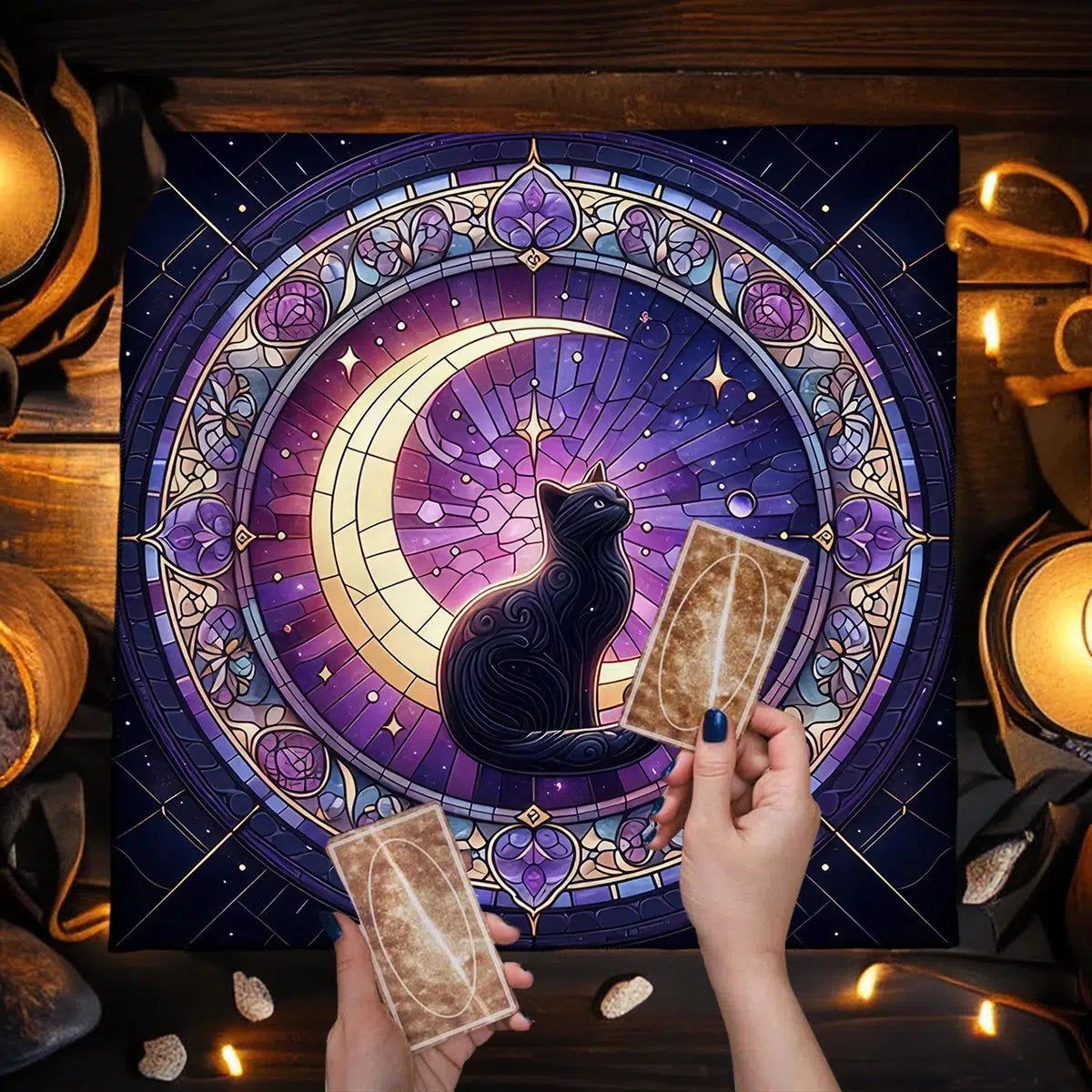 Witchy Cat Tarot Tablecloth Wicca Altar Cloths Witchcraft Divination Tarot Table Cloth-MoonChildWorld