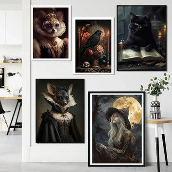 Black cat Raven Halloween Poster Dark Witch Gothic Canvas