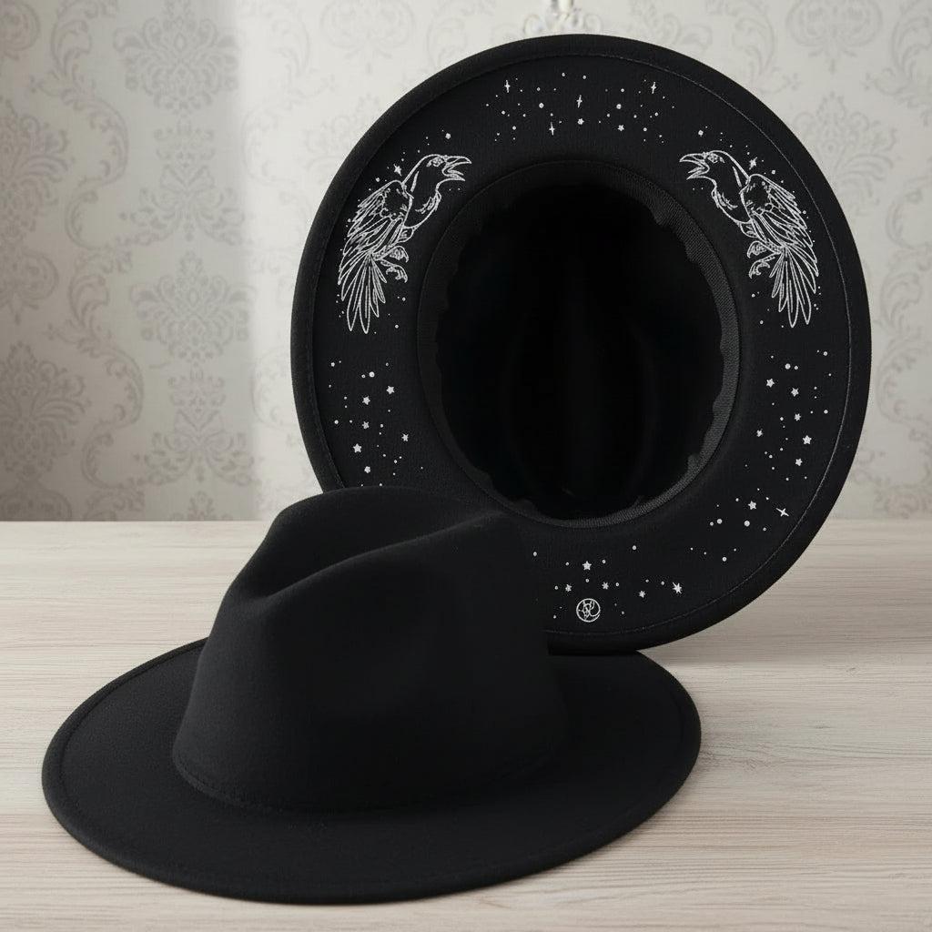 Halloween Dark Gothic Felt Fedoras Black Witch Hats-MoonChildWorld
