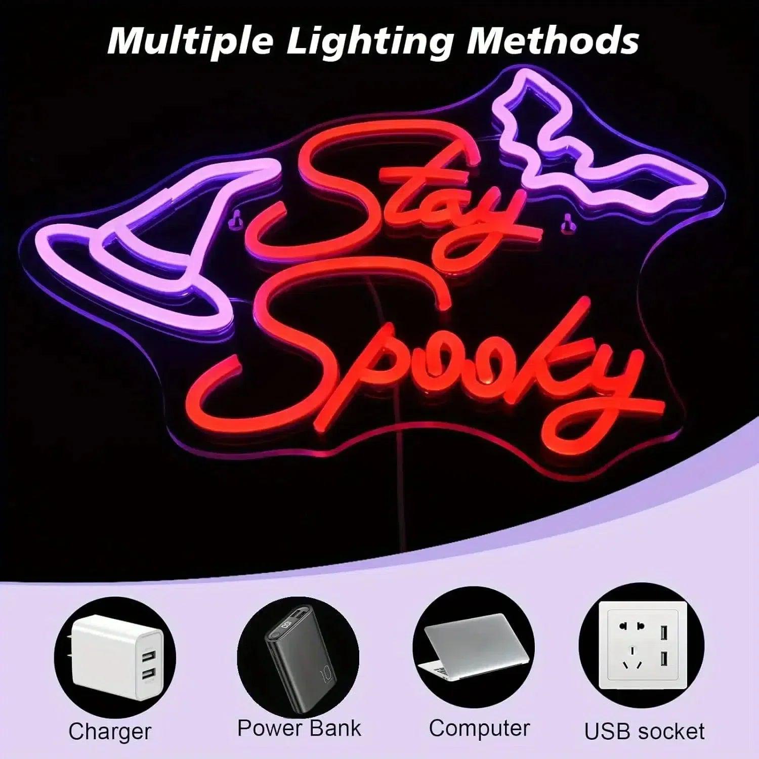 Stay Spooky Witchy Neon Sign Halloween LED Neon Light Witch Wall Decoration-MoonChildWorld