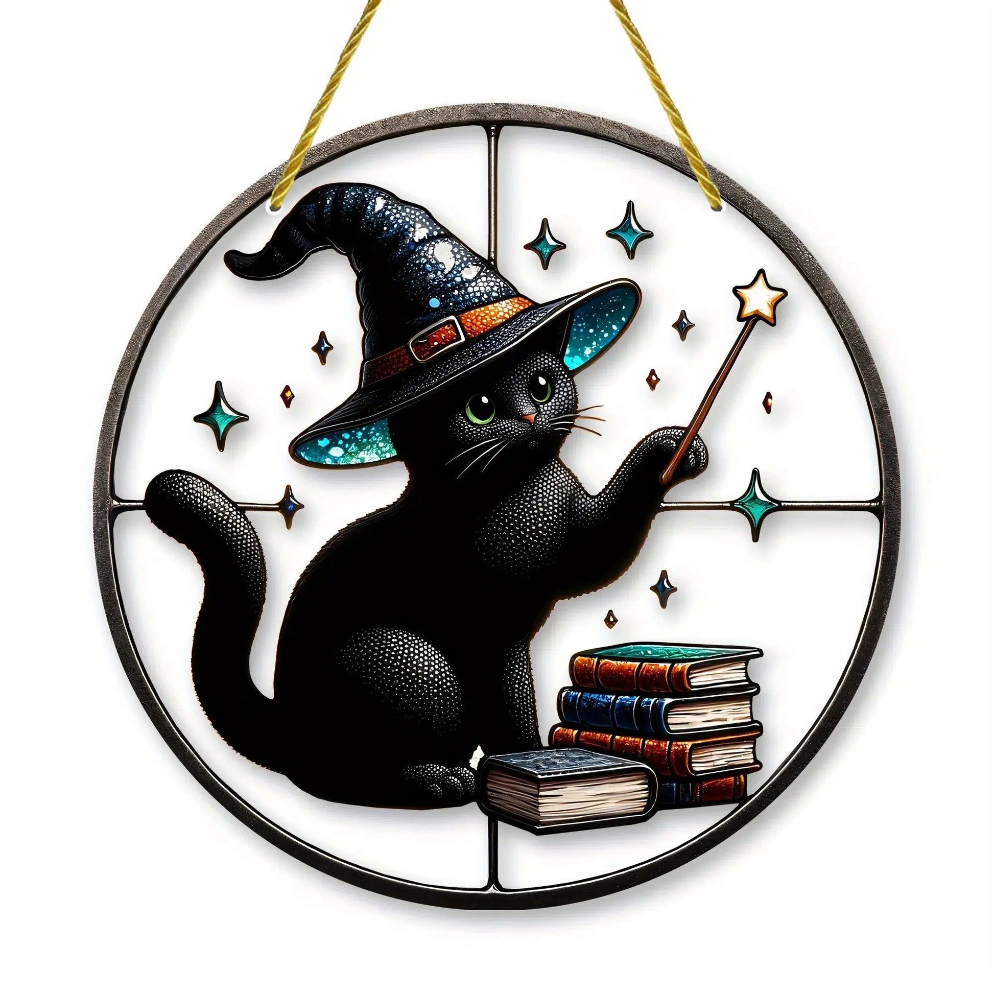 Black Cat Suncatcher Magician Cat Window Decor Witchy Suncatcher-MoonChildWorld