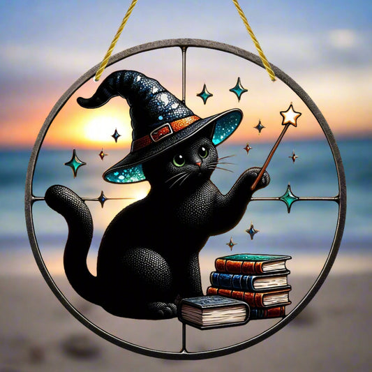 Black Cat Suncatcher Magician Cat Window Decor Witchy Suncatcher