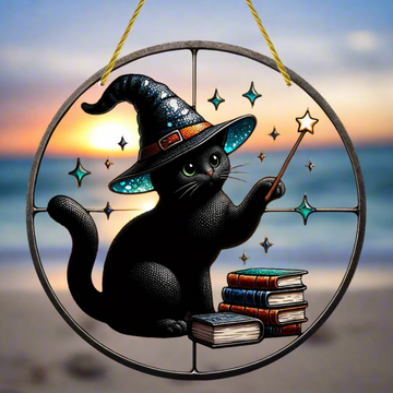 Black Cat Suncatcher Magician Cat Window Decor Witchy Suncatcher-MoonChildWorld