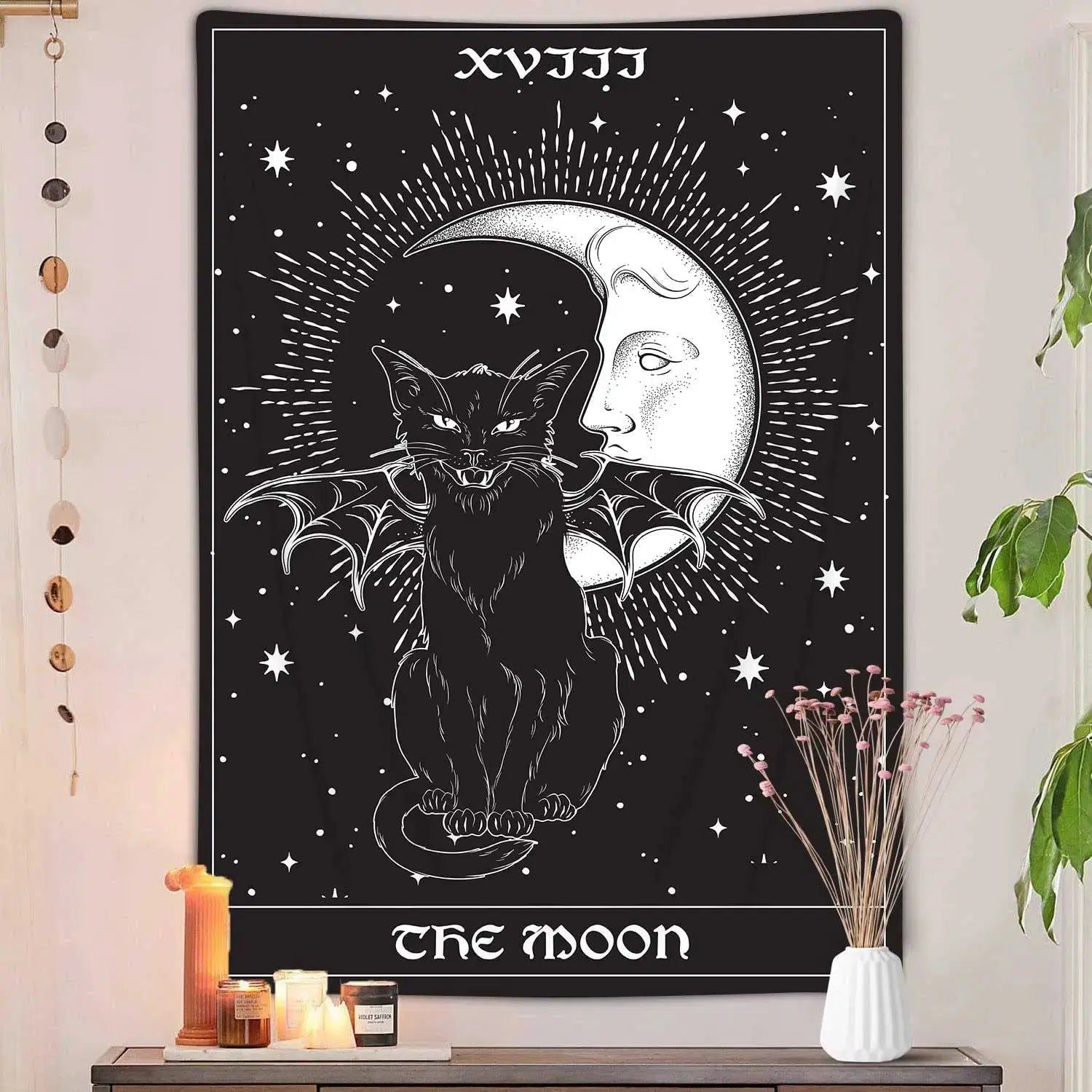 Gothic Skull Black Cat Tarot Moon Tapestries Witchcraft Tapestry-MoonChildWorld