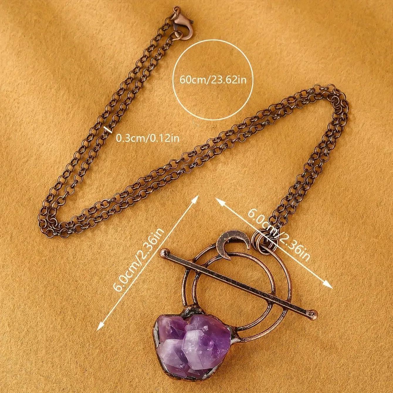 Vintage Amethyst Natural Stone Necklace Magic Moon Crystal Necklace-MoonChildWorld