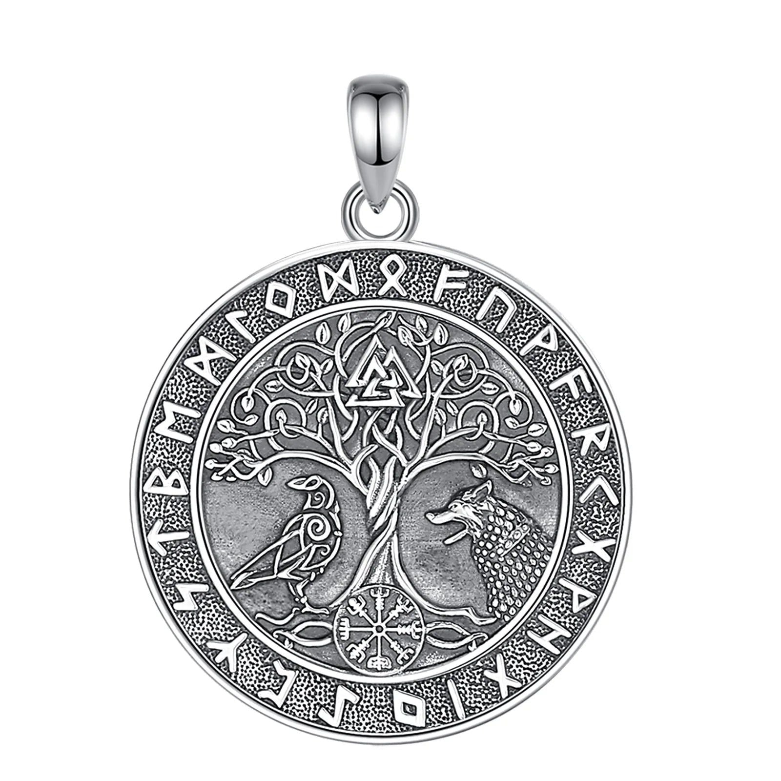 Viking Wolf Crow Necklace Compass Tree of Life Runes Pagan Jewelry-MoonChildWorld