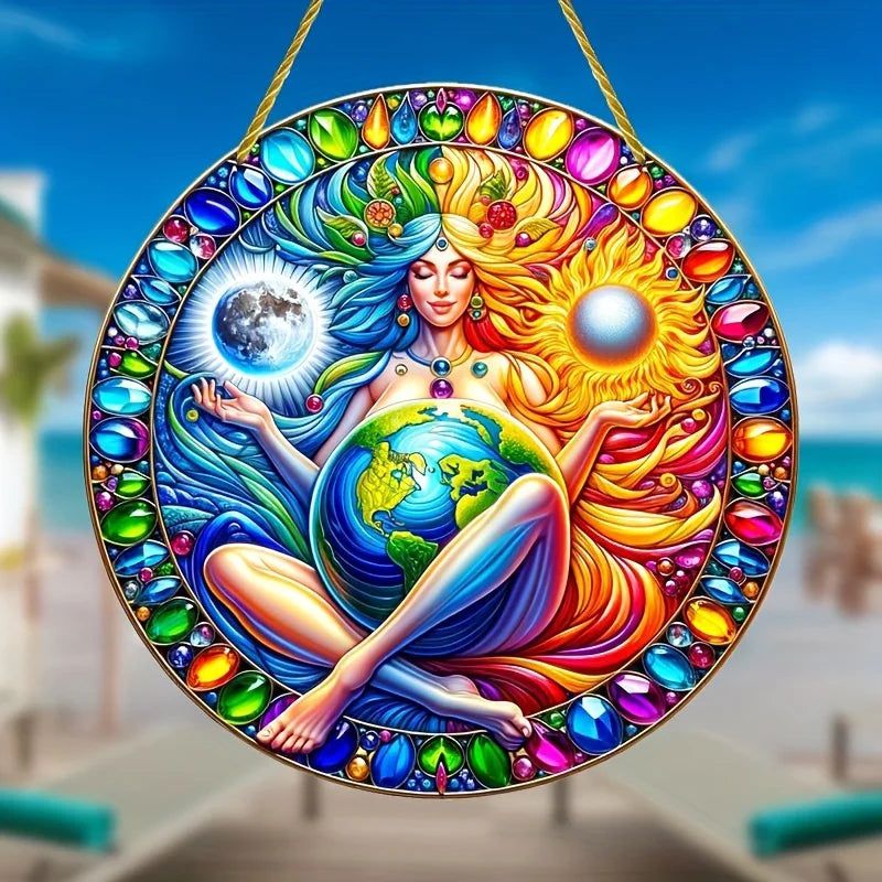 Gaia Goddess Suncatcher Wicca Pagan Acrylic Round Sign Mother Earth Suncatcher-MoonChildWorld