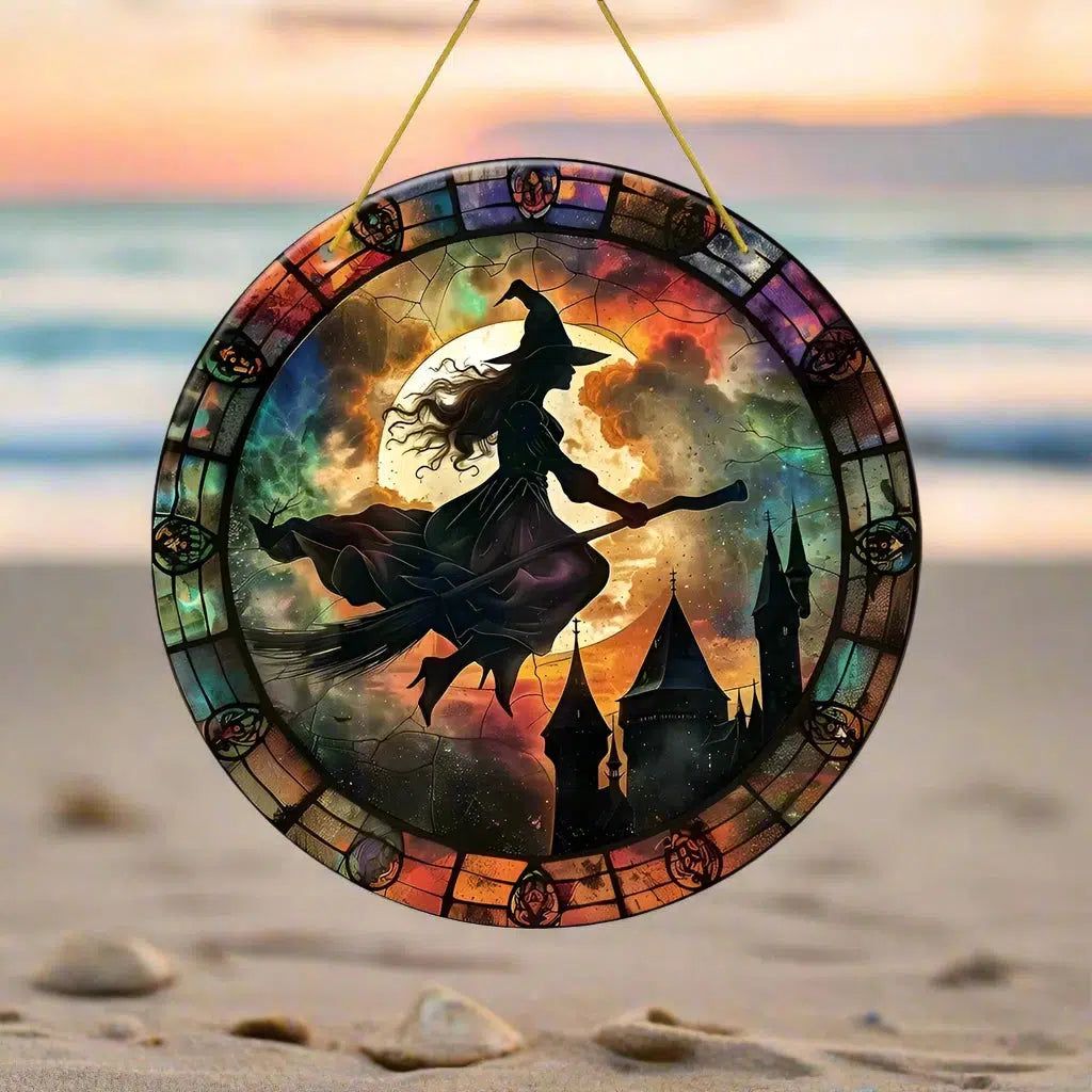 Halloween window decor Witchy suncatcher Gothic window art Witch Hanging Ornament-MoonChildWorld