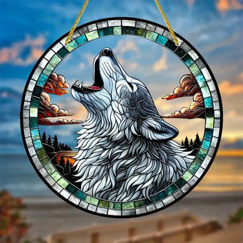 Howling Wolf Suncatcher Spirit Wolf Window Hanging