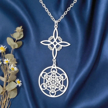 Witch Celtic Knot and Metatron Necklace Wicca Protection Talisman Spiritual Jewelry