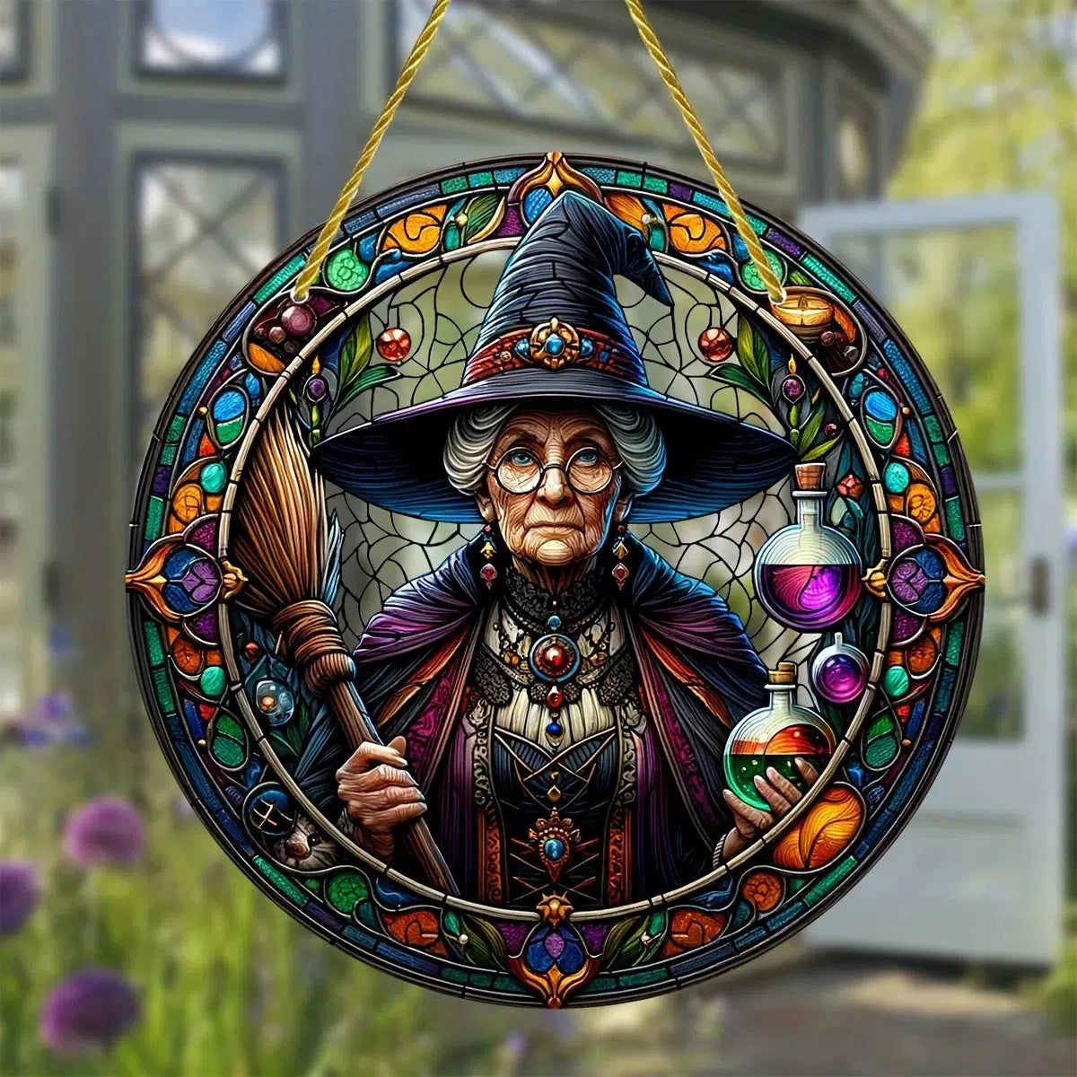 Enchanted Witch Suncatcher Halloween Acrylic Round Sign-MoonChildWorld