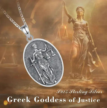 925 Sterling Silver Themis Goddess of Justice Sword Balance Scales Necklace Wicca Pagan Jewelry