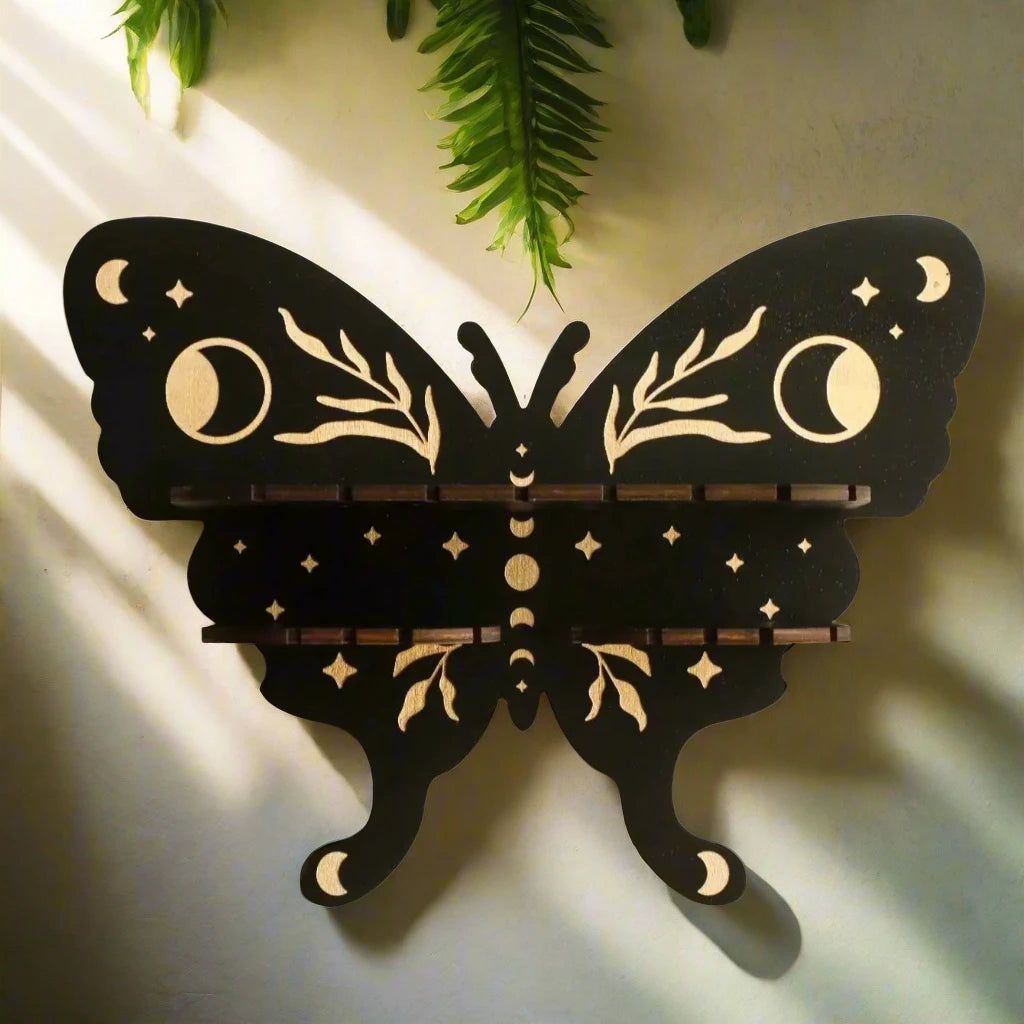 Butterfly Crystal Shelf Wooden Wall shelf for Essential Oil Witchy Home Decor-MoonChildWorld