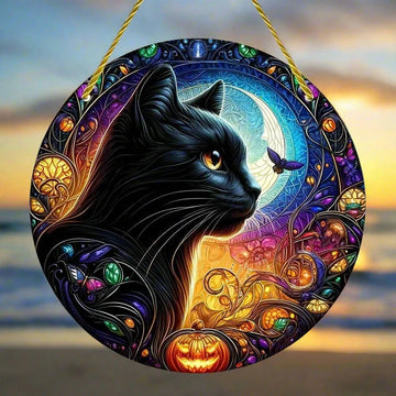 Halloween Black Cat Suncatcher Charming Black Cat Acrylic Window Decor-MoonChildWorld