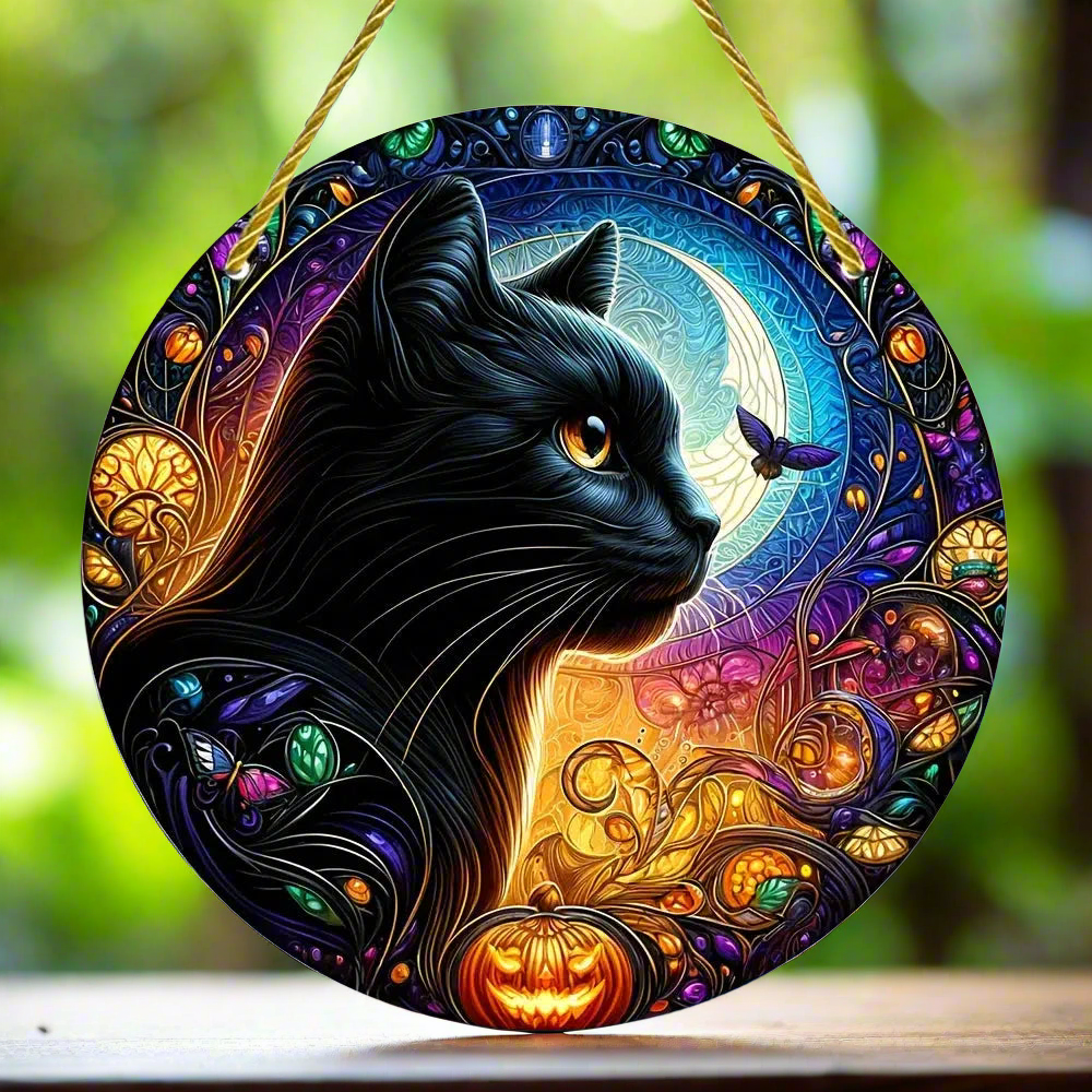 Halloween Black Cat Suncatcher Charming Black Cat Acrylic Window Decor-MoonChildWorld