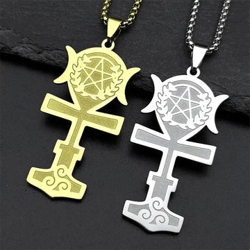 Wicca Triskele Pentagram Triple Moon Goddess Necklace Egyptian Ankh Cross Necklace Witchcraft Jewelry-MoonChildWorld
