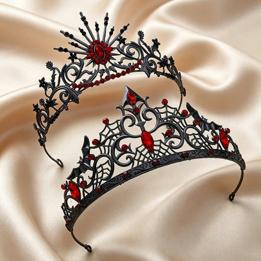 Gorgeous Mysterious Red Rhinestone Crown - Witchy Hair Accessories for Halloween