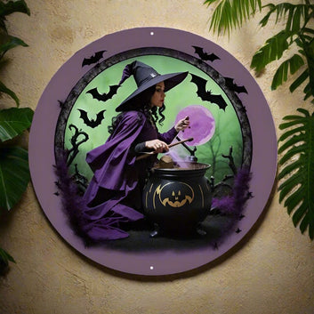Gothic Cauldron Witch Metal Sign Halloween Decor
