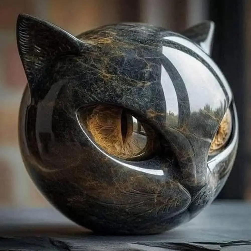 Amber Eyes Marble Black Cat Sculpture Hand-carved Healing Stone Cat Ornament Witchy Home Decor-MoonChildWorld