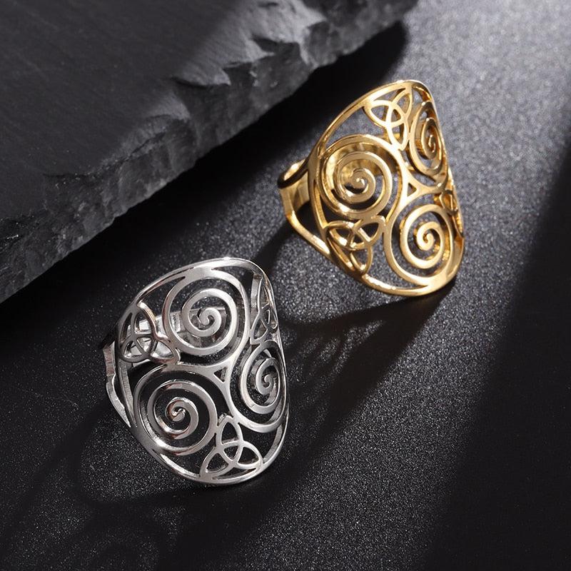Triskele Irish Celtic Knot Ring Viking Triskelion Spiral Ring-MoonChildWorld