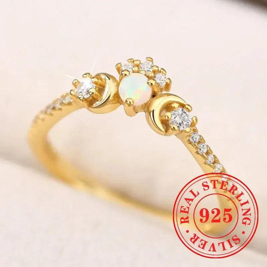 Opal Triple Moon Ring Wicca Pagan Jewelry
