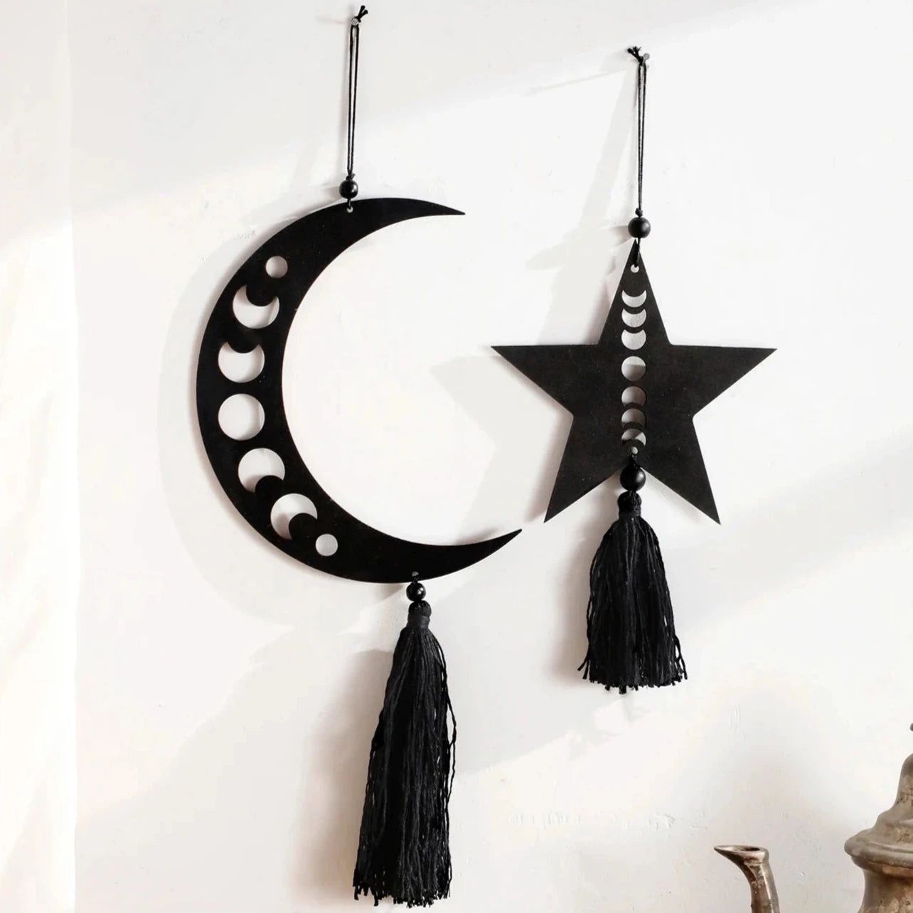 Wooden Star Moon Hanging Ornaments Moon Phases Wall Hanging-MoonChildWorld