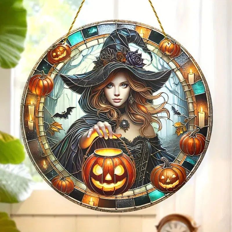 Jack O' Lantern Witch Suncatcher Halloween Window Hanging Decor-MoonChildWorld