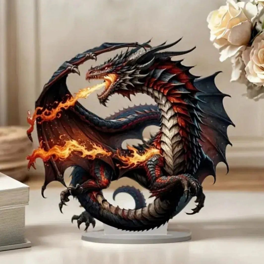 Black Dragon 2D Flat Acrylic Figurine Dragon Table Ornament Dragon Desk Decor-MoonChildWorld