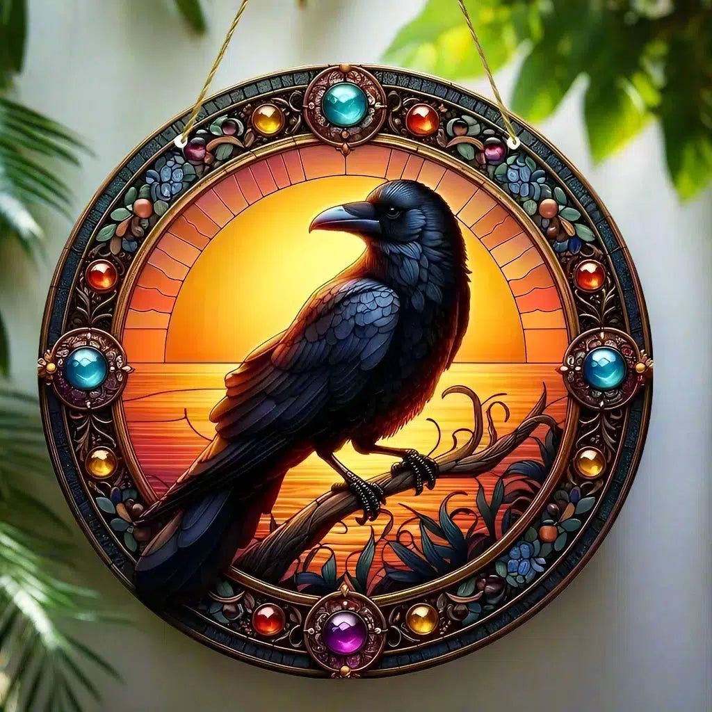 Black Raven Wooden Sign Dark Crow Hanging Sign Gothic Wall Decor-MoonChildWorld