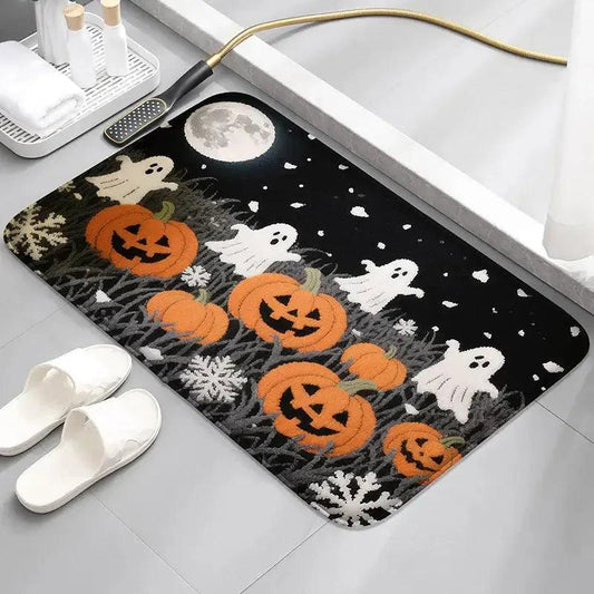 Spooky Halloween Doormat - Cute Ghost, Pumpkin and Spider Design Gothic Witch Home Decor