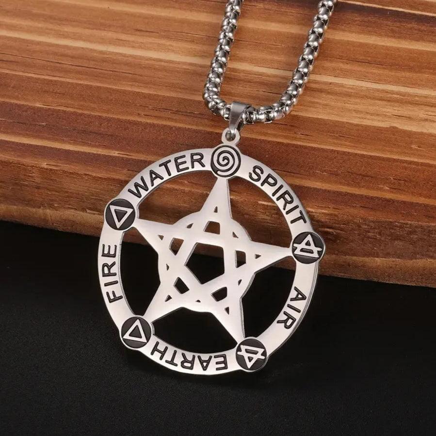Wiccan Pentagram Necklace Five Elements Spirit - Pagan Pentacle Necklace Amulet Jewelry-MoonChildWorld