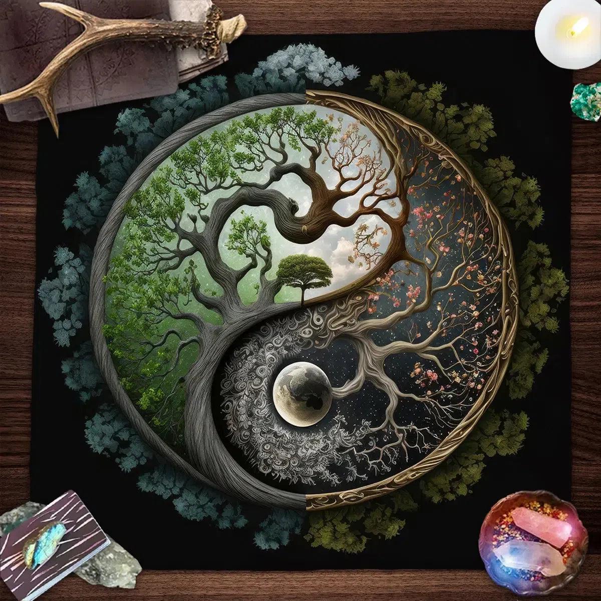 Tree of Life Pagan Altar Cloth Tarot Card Mat Mystical Witchcraft Divination Tarot Tablecloth For Spread Tarot Reading-MoonChildWorld