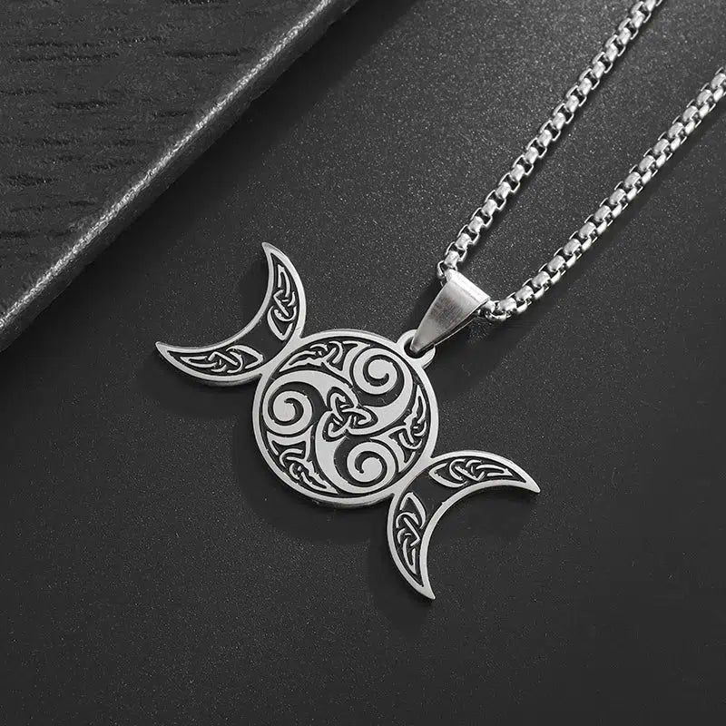 Witch Spiral Triple Moon Necklace Pagan Trinity Celtic Knot Necklace-MoonChildWorld