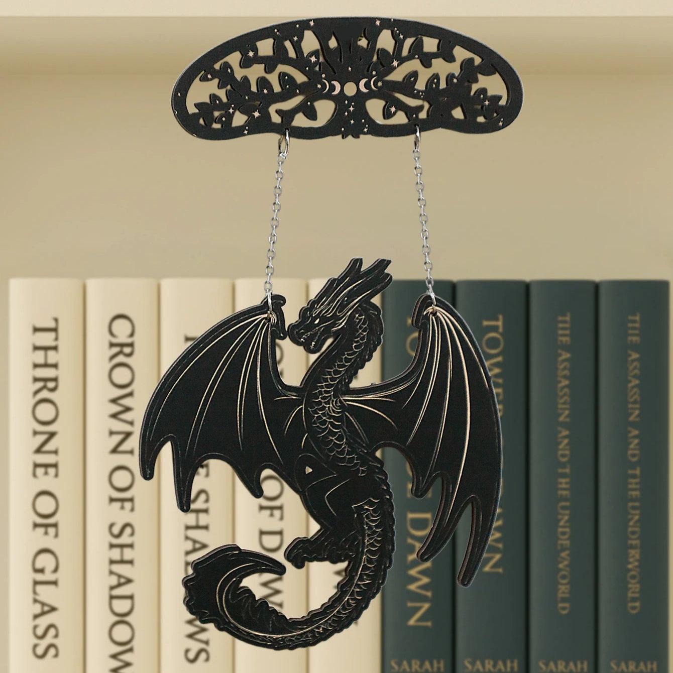 Gothic Black Wooden Dragon Hanging Ornament - Spirit Tree Moon Phase Wall Decoration Wicca Home Decor-MoonChildWorld