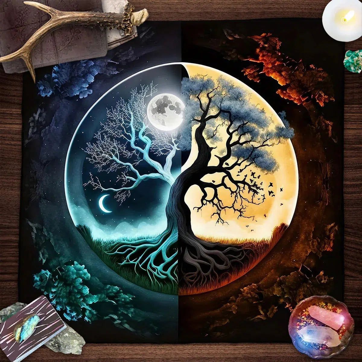 Moon Tree of Life Tarot Tablecloth Wicca Altar Cloth-MoonChildWorld