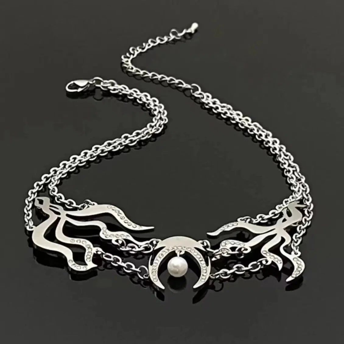 Black Crescent Moon Choker Gothic necklace-MoonChildWorld