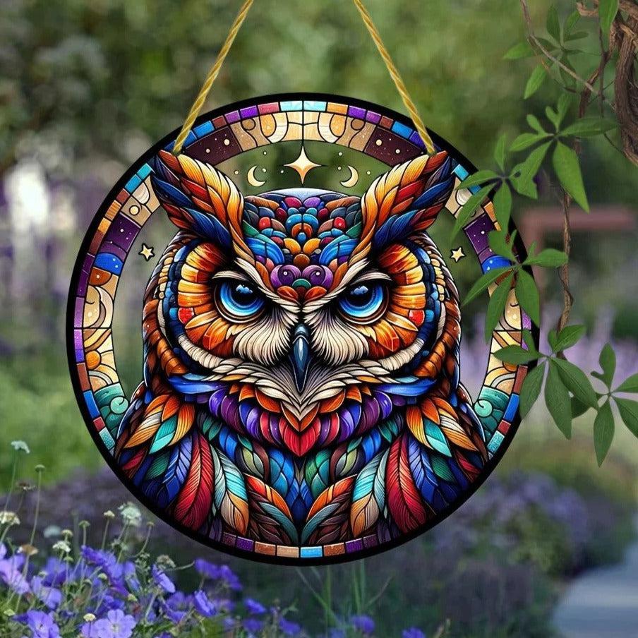 Spirit Owl Suncatcher Witchy Acrylic Sign Owl Window Art-MoonChildWorld