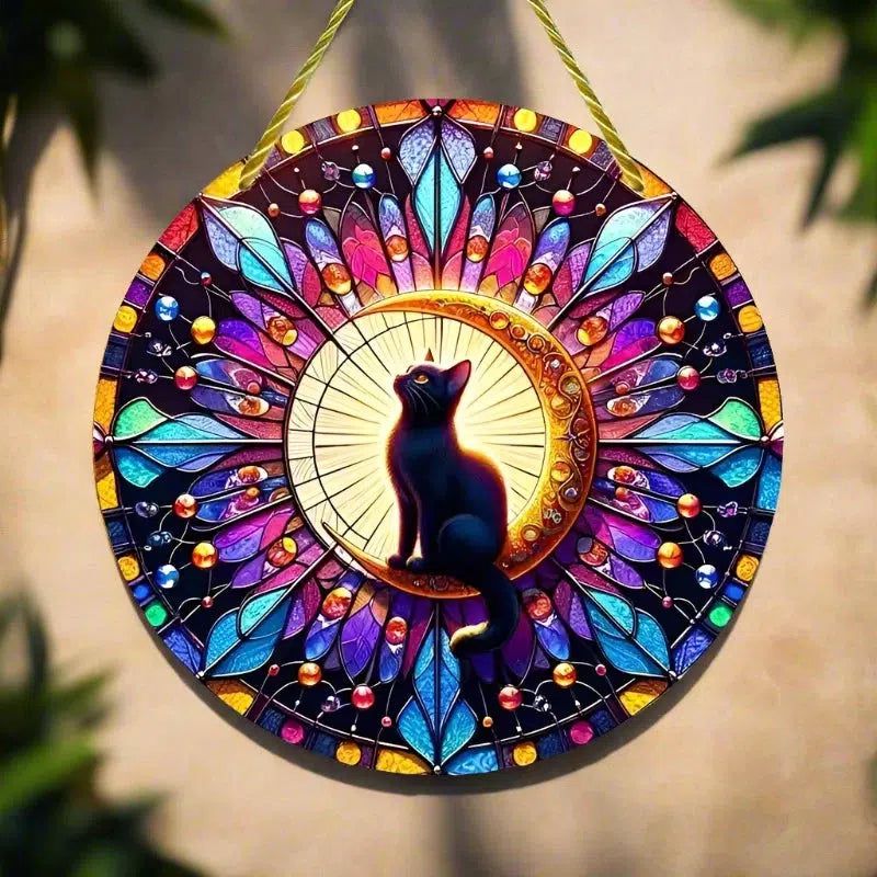 Black Cat Witchy Suncatcher Mystic Acrylic Sign-MoonChildWorld