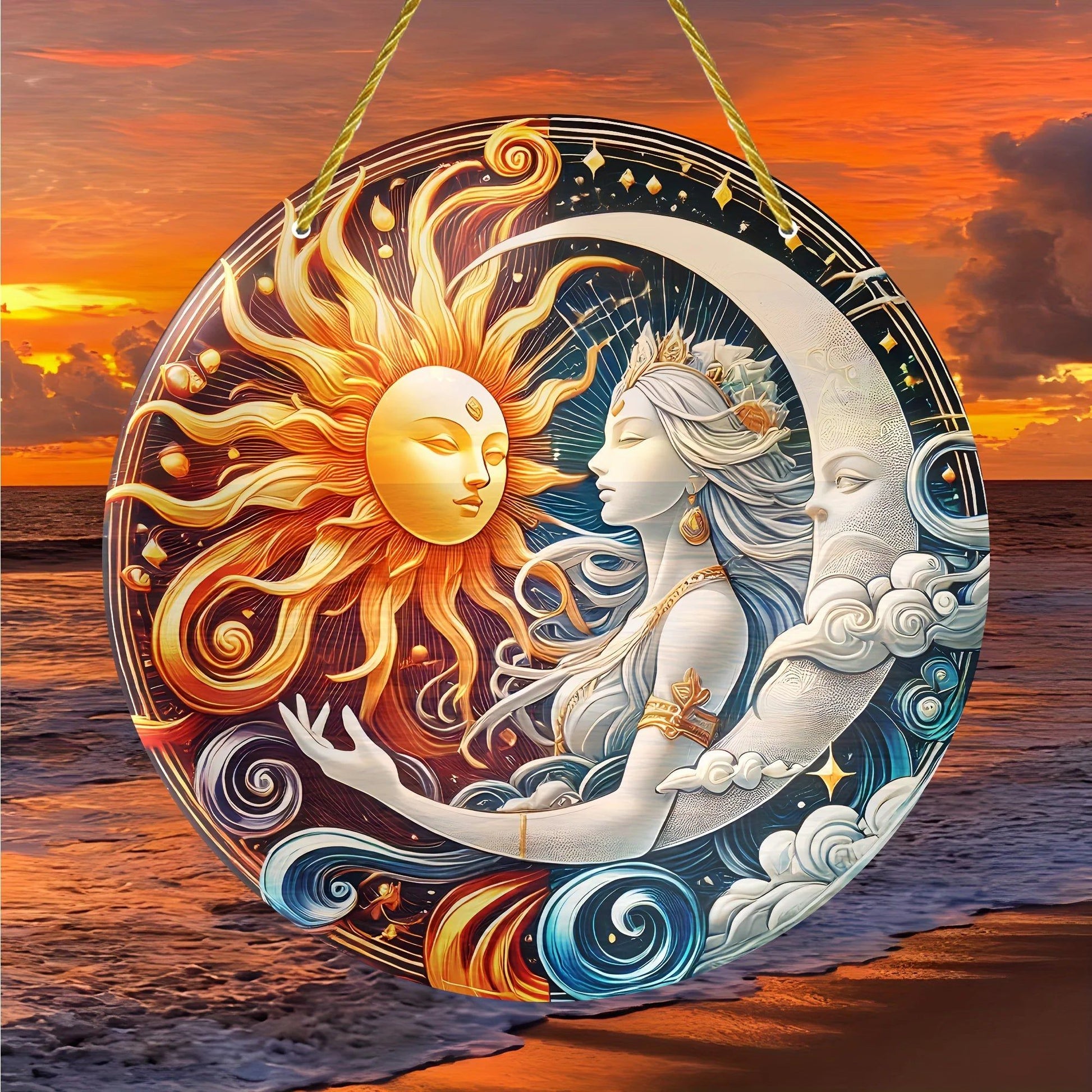 Sun Moon Goddess Suncatcher Celestial Acrylic Sign Sun Moon Window Hanging-MoonChildWorld