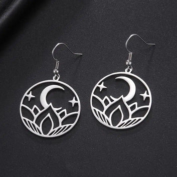 Lotus Crescent Moon Earrings