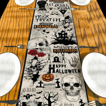 Halloween Gothic Skull Linen Table Runner Witch Table Decor Halloween Decoration
