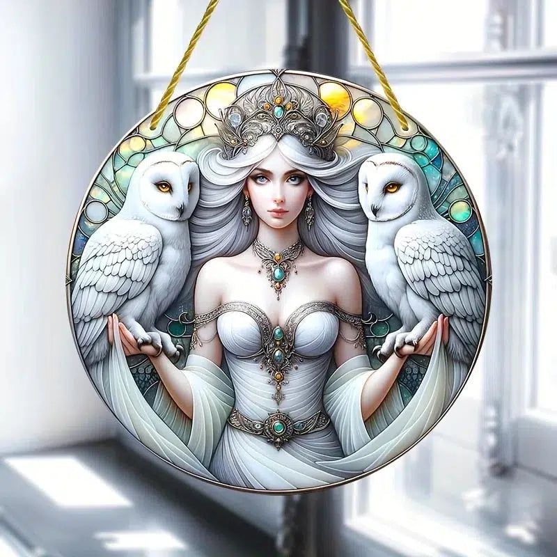 Owl with Goddess Suncatcher Mystic Window Hanging-MoonChildWorld