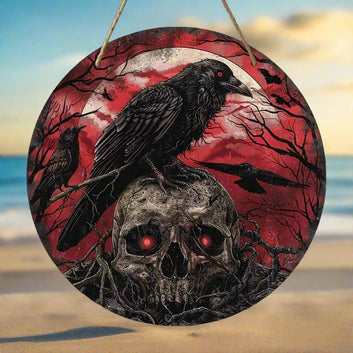 Skull Raven Halloween Suncatcher Crow Window Decor Gothic Home Decor