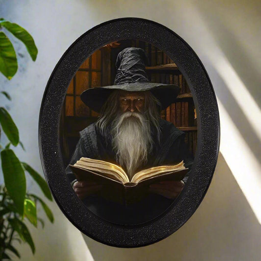 Wizard Reader Wooden Oval Frame - Gothic Oval Wall Art - Witchy Halloween Wall Decoration