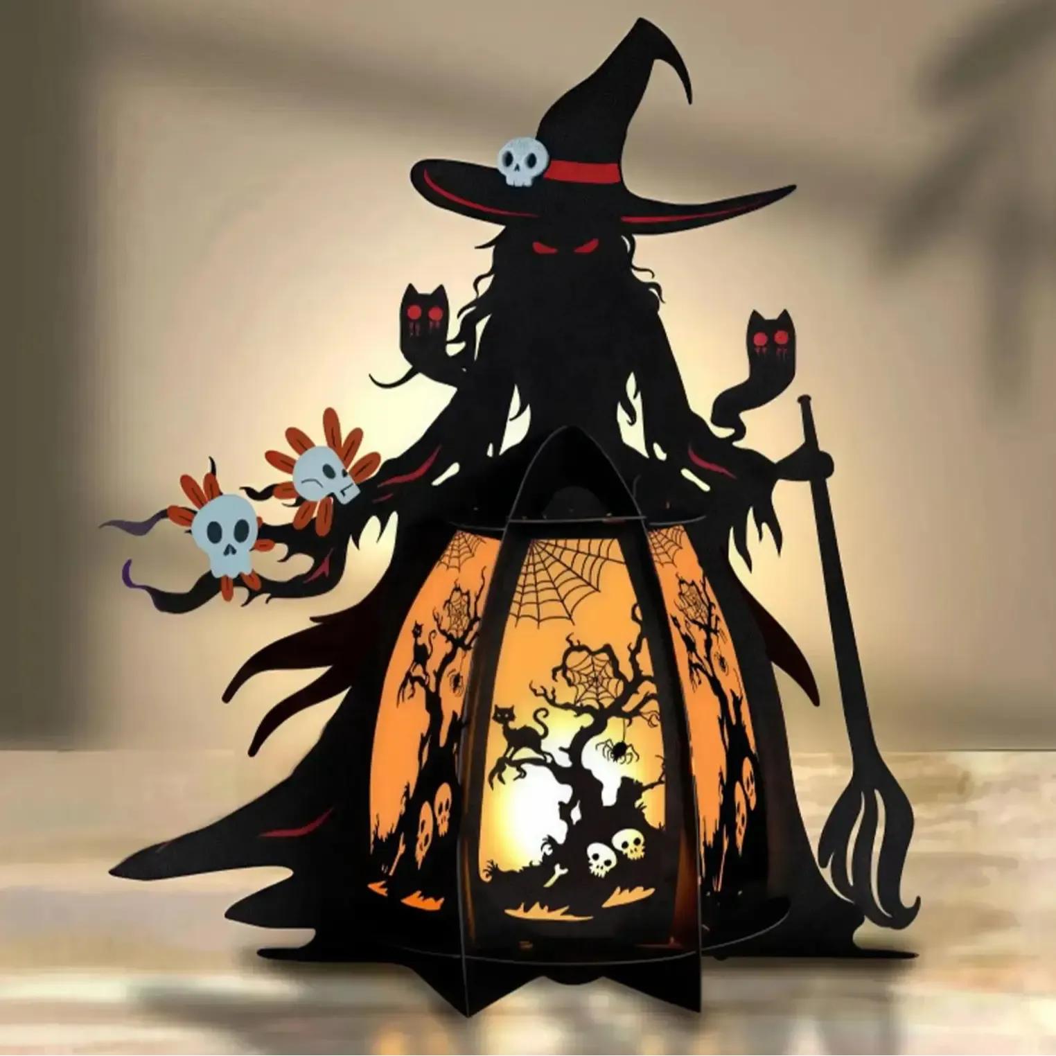Halloween Lantern Gothic Witch Lamp - Spooky Night Light For Witchy Table Decor-MoonChildWorld